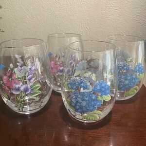 Set of 4, Portmeirion Botanical Garden Stemless Wine Glasses